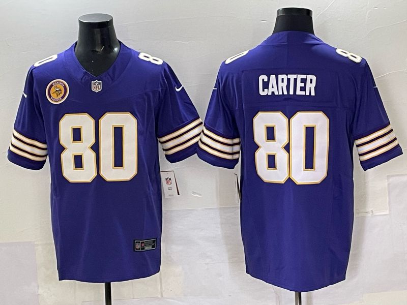 Men 2025 Minnesota Vikings #80 Carter Purple Throwback Nike Limited NFL Jersey style 01
